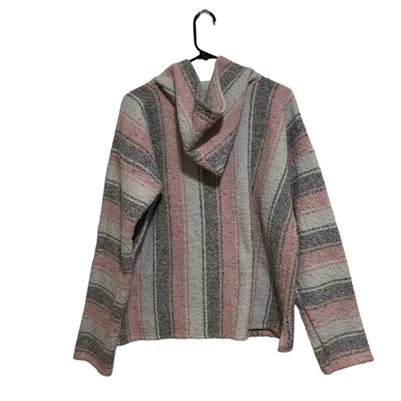 Pink and Gray Striped Baja Hooded Pullover Poncho Drug Rug Size Large - Picture 3 of 5